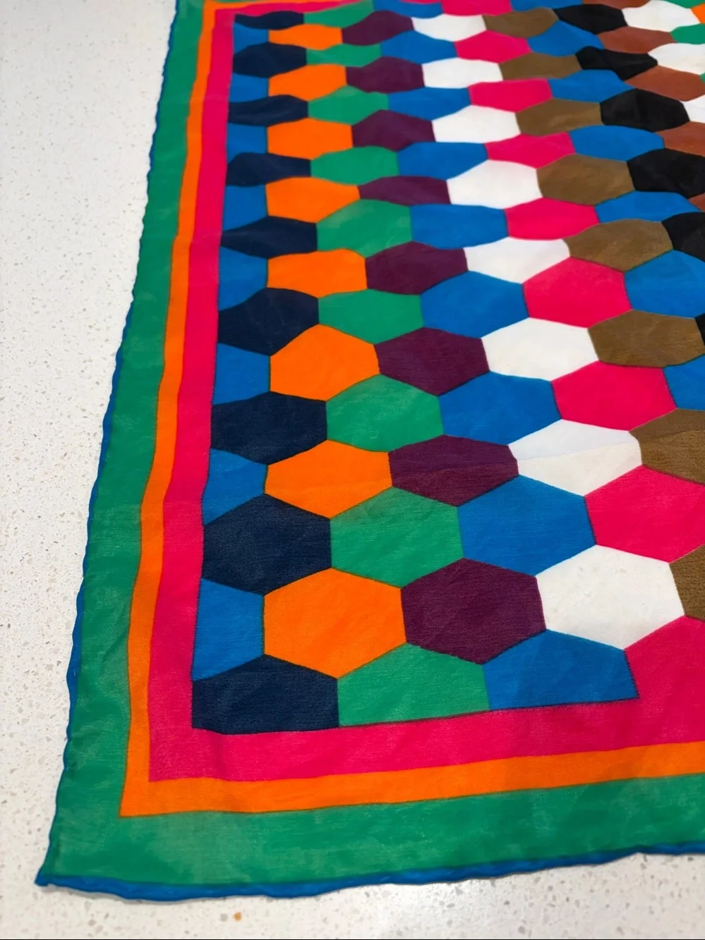 Vintage, Vibrant Multicolor Geo Hexagon Scarf - Zara no label